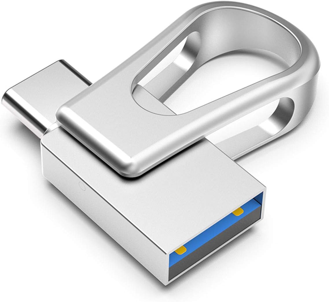 USB C Flash Drive 64 GB, 2-in-1 USB 3.0 Thumb Drive, Dual USB Memory Stick Pen Drive for Type-C Android Smartphones Tablets and New MacBook (Silver, 64 GB)