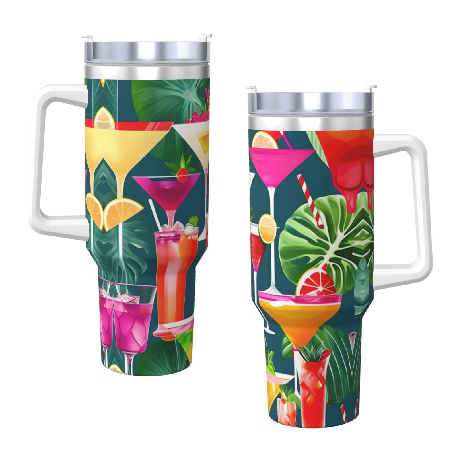 Tropical Cocktail - Botella de agua de acero inoxidable con aislamiento de doble pared con asa y tapa con popote