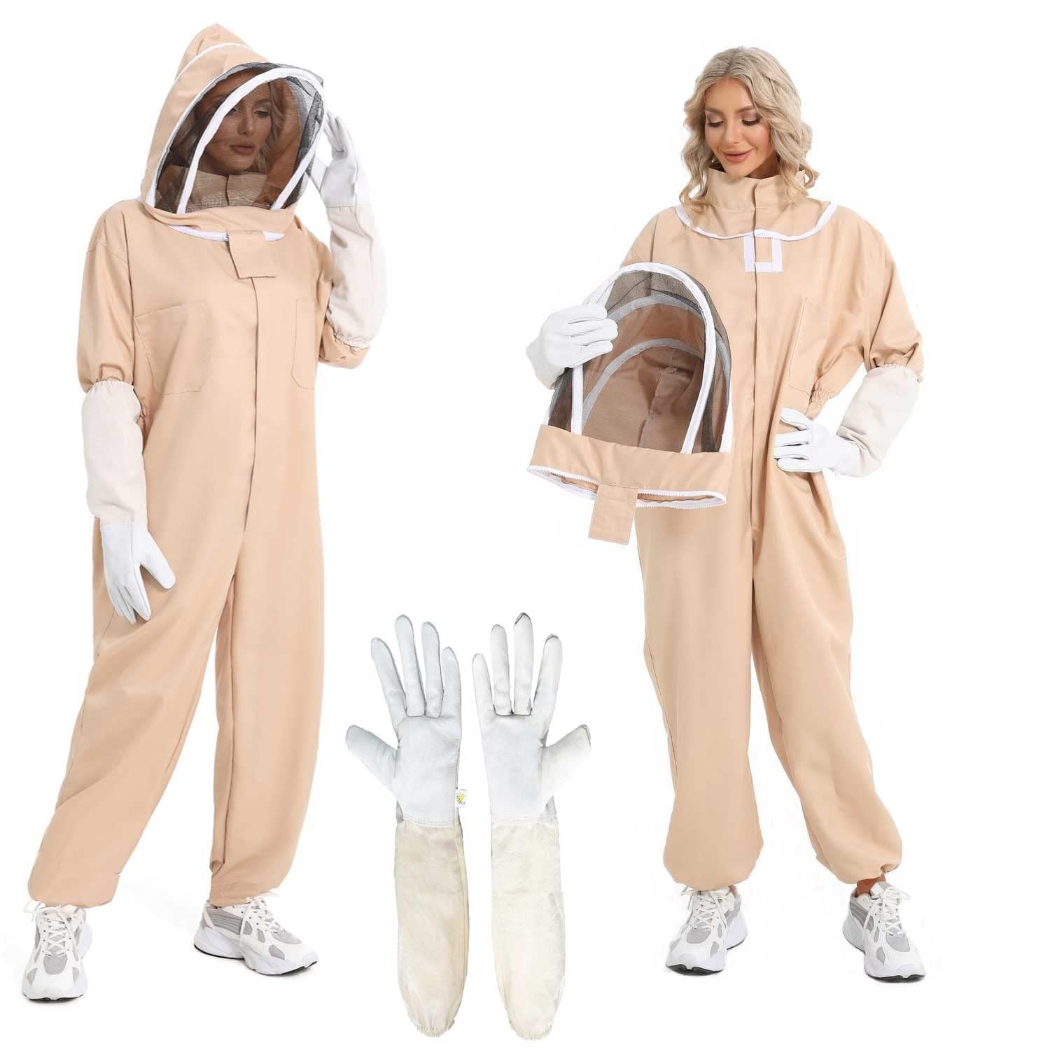 Excefore Bee Suit for Men Women Sting Proof, Polycotton Beekeeping Suit Beekeeper Costume,with Glove &Ventilated Hood, Bee Outfit for Backyard and Bee Keeper Suite