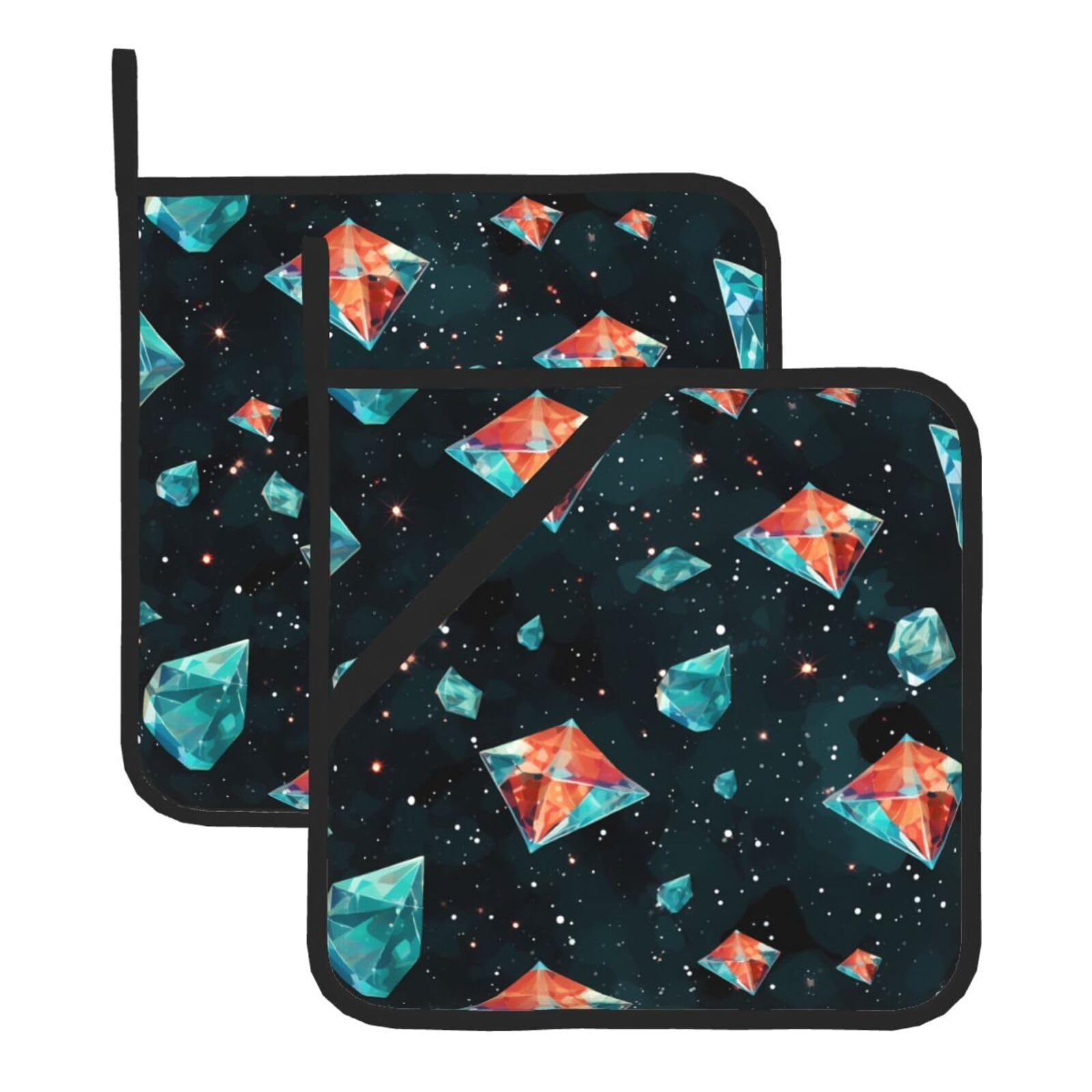HJFCZH Galaxy Diamond Printed Square Insulated Pot Mat Set (2-Piece) 8x8in Waterproof, Thickened & Easy to Clean with Lanyard Design for Kitchen, Oven & BBQ