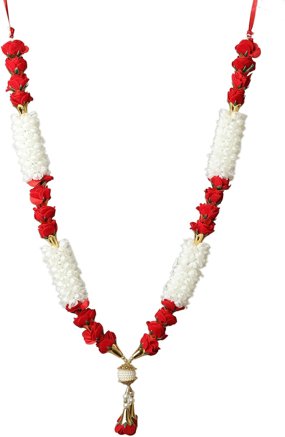 Artificial Red Rose Flowers Ribbon Garland Haar Mala for