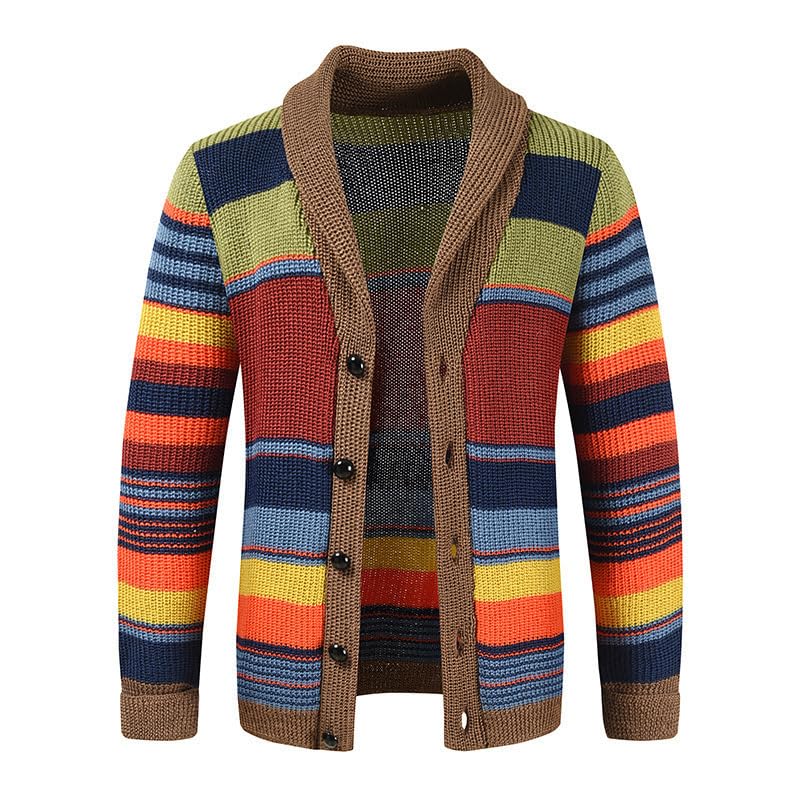Sherpa Sweater Men Rainbow Sweaters Fleece Cardigan Coat Fuzzy Button Down Shirt Cable Knit Tops Lapel Shirts Trendy2