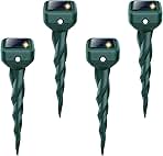 Mole Repellent Solar Powered, 4 Pack Snake Repellent for Yard, Waterproof Ultrasonic Deterrent Stakes, Get Rid for Rabbit, Gopher, Vole, Skunk, Chipmunk, Deer, Groundhog Sonic Spikes for Lawns Garden