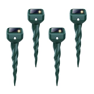 Mole Repellent Solar Powered, 4 Pack Snake & Skunk Repellent for Yard, IP 65 Waterproof Ultrasonic Deterrent Stakes, Get Rid for Rabbit, Gopher, Vole, Chipmunk, Deer, Groundhog for Lawns Garden - Amazon product rated Grade A