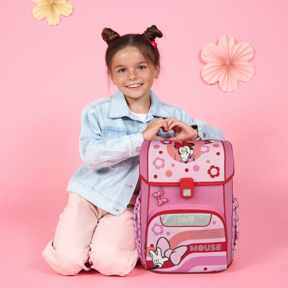 Scooli Schulranzen 1.Klasse Mädchen EasyStart Schulranzen-Set geeignet für Minnie Mouse-Fans (11tlg. mit Sporttasche, Brotdose, Trinkflasche, passend Stifteköcher, Platzdeckchen, Schultüte)