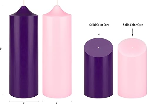 Miniatura 3 de Mega Candles Juego de 4 velas de Adviento de Navidad sin perfume, vertidas a mano de cera de alta calidad, velas de pilar redondas de 3 x 9