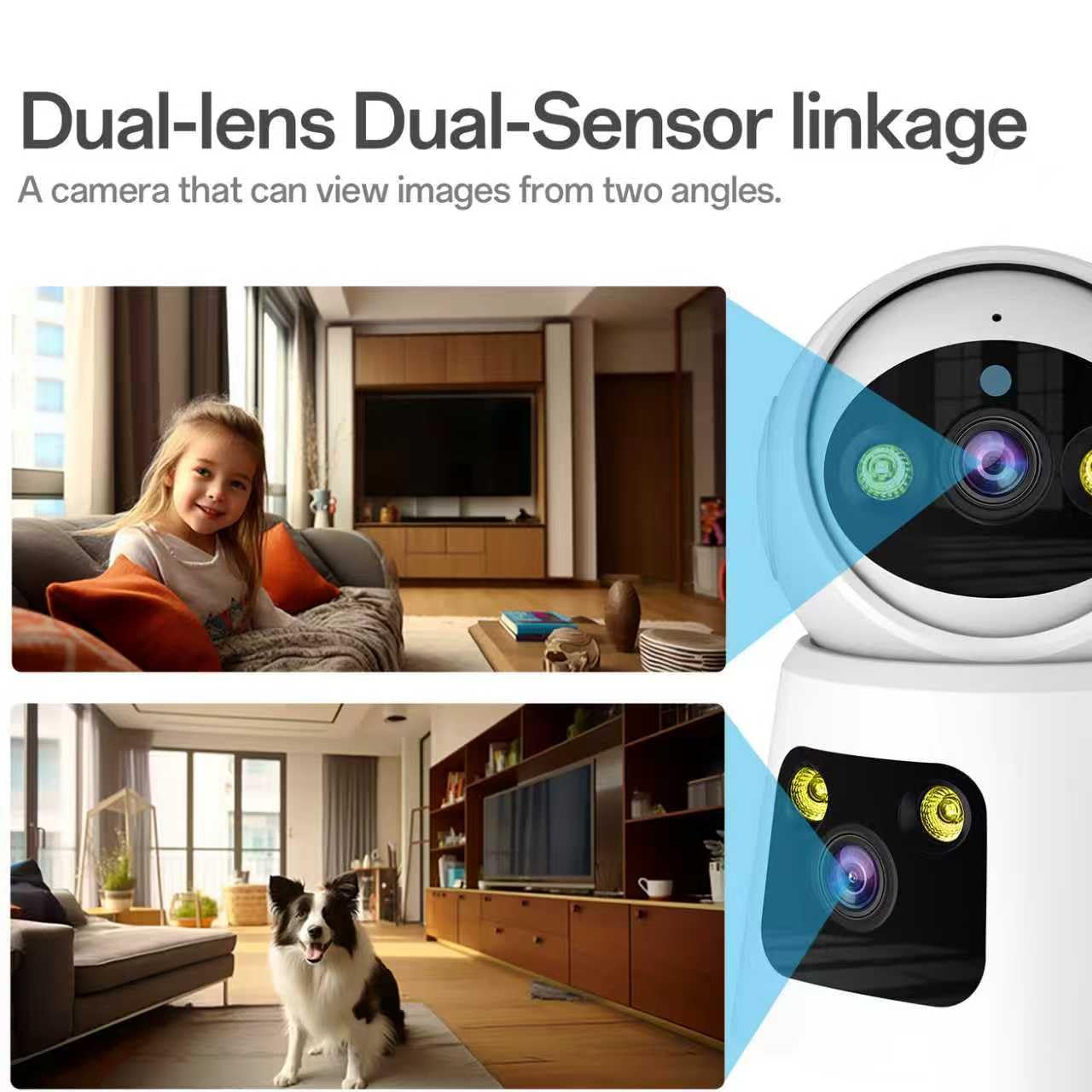 4MP Dual Lens Indoor Security Camera, 360° Pan/Tilt Baby & Pet Monitor, 2.4G/5G WiFi, Motion Tracking, 24/7 Cloud/SD, 2-Wege-Audio, Funktioniert mit Mobile App & PCs