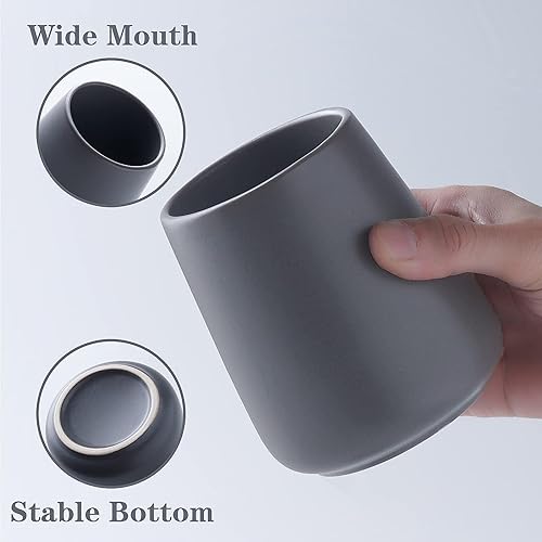 Miniatura 2 de Soporte para cepillos de dientes gris para baño, soporte de cerámica para cepillos de dientes, soporte para pasta de dientes, taza de enjuague bucal