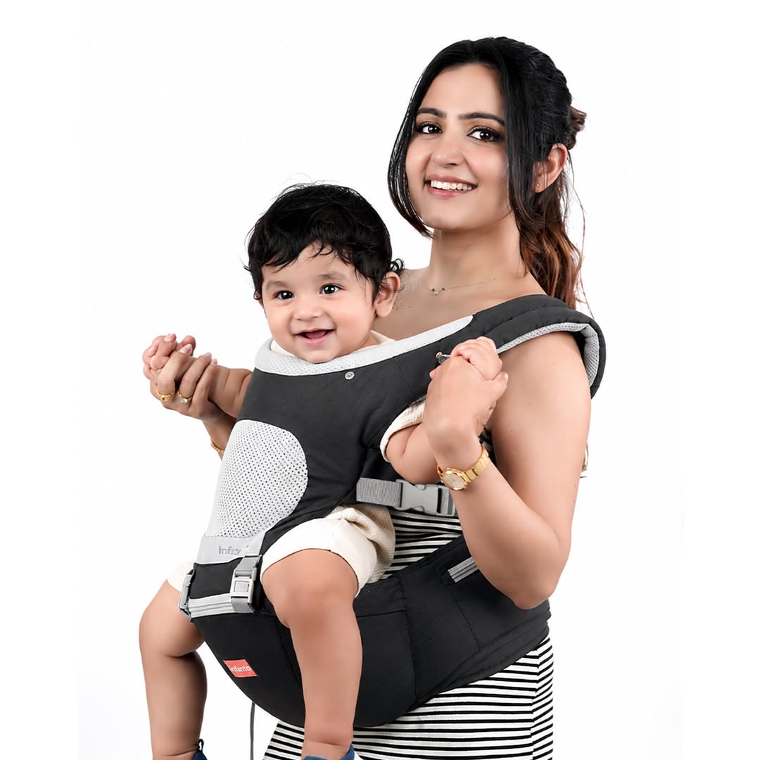 Infantso Baby Hip Seat Carrier – Ergonomic Lightweight Kangaroo Style Hip Seat for New Born & Toddlers, 4‑Way Adjustable Carry Positions, 100 % Cotton Baby Carrier for 0 to 3 Year, Up to 15 kg-image-34