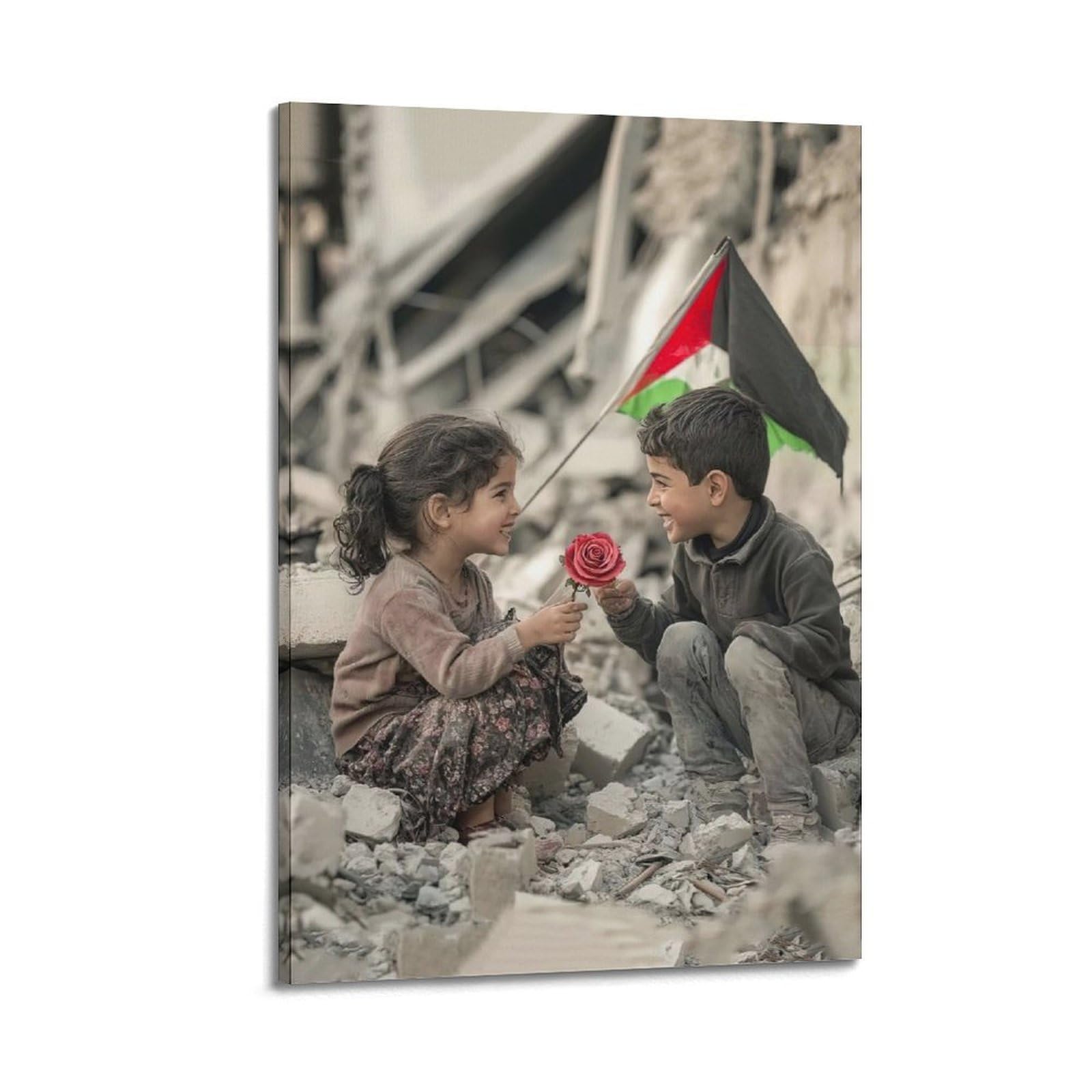 XKUGA Free Palestine War Gaza Ruins Children Anti War Poster Modern Decorative Canvas Prints - Ideal Wall Art for Family, Man Cave, Game Room, Boys & Girls Bedroom 16x24inch(40x60cm)