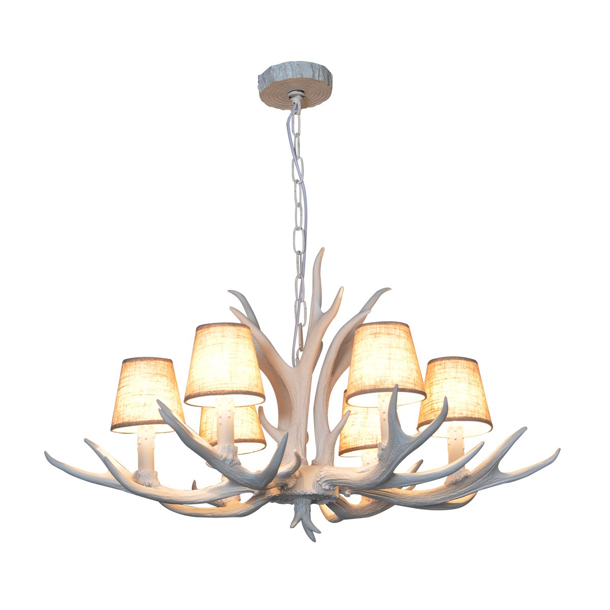 Shengdi Deer Horn 6-Light Iron Resin Industrial Retro Droplight Pendant lamp Ceiling lamp Ceiling light Chandelier Lighting Fixture for Restaurant Balcony Bedroom lampshade White 1027C-6