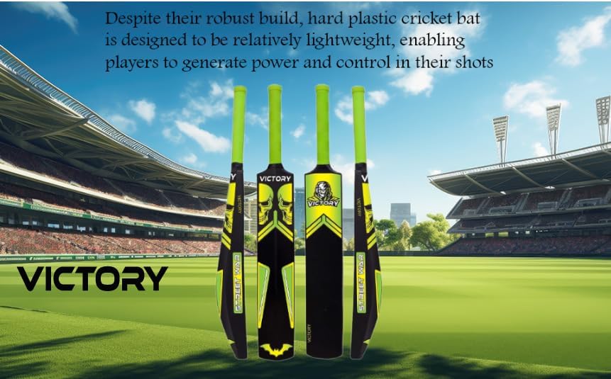 Victory Turf Cricket Bat for Adults Hard Plastic Bat Full Size Tennis Cricket Bat for Mens Plastic Cricket Bats with Grip for Soft Cricket Ball, Gully Cricket, Tournament Match - Black/Green (Size-8)