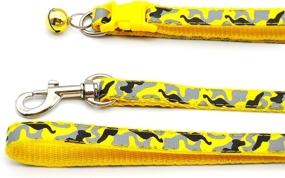 Small Dog Puppy Pet Collar and Lead Set Camo Camouflage Design Nylon Adjustable Size 19-32cm Collar with Bell and 120cm Leash Pink Magenta Rose - Image 4