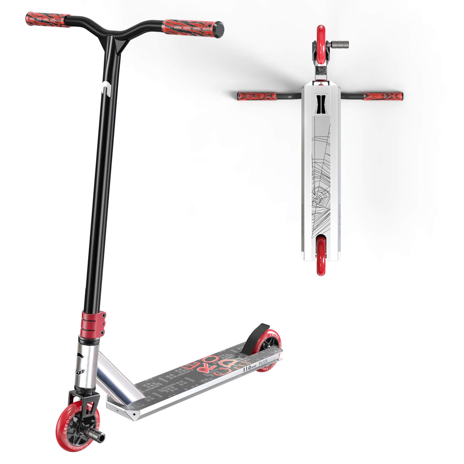 CREDO STREETStunt Scooter Pro Scooter-Trick Scooter-Designed for Boys and Girls-Freestyle Scooter Perfect for 8+ and Suitable for Riders of All Levels (C6 Silver/Red)