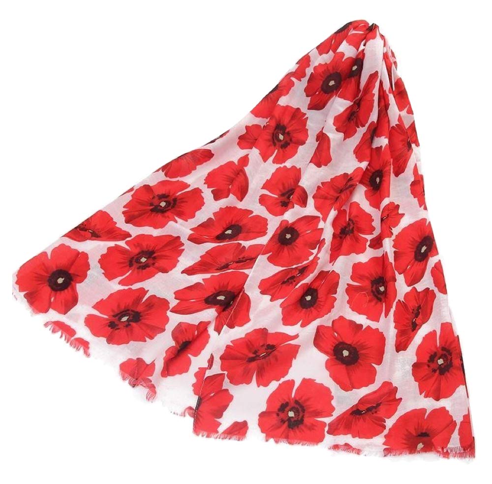 The Olive House Women's White Red The Olive House® Red Poppy Scarf White