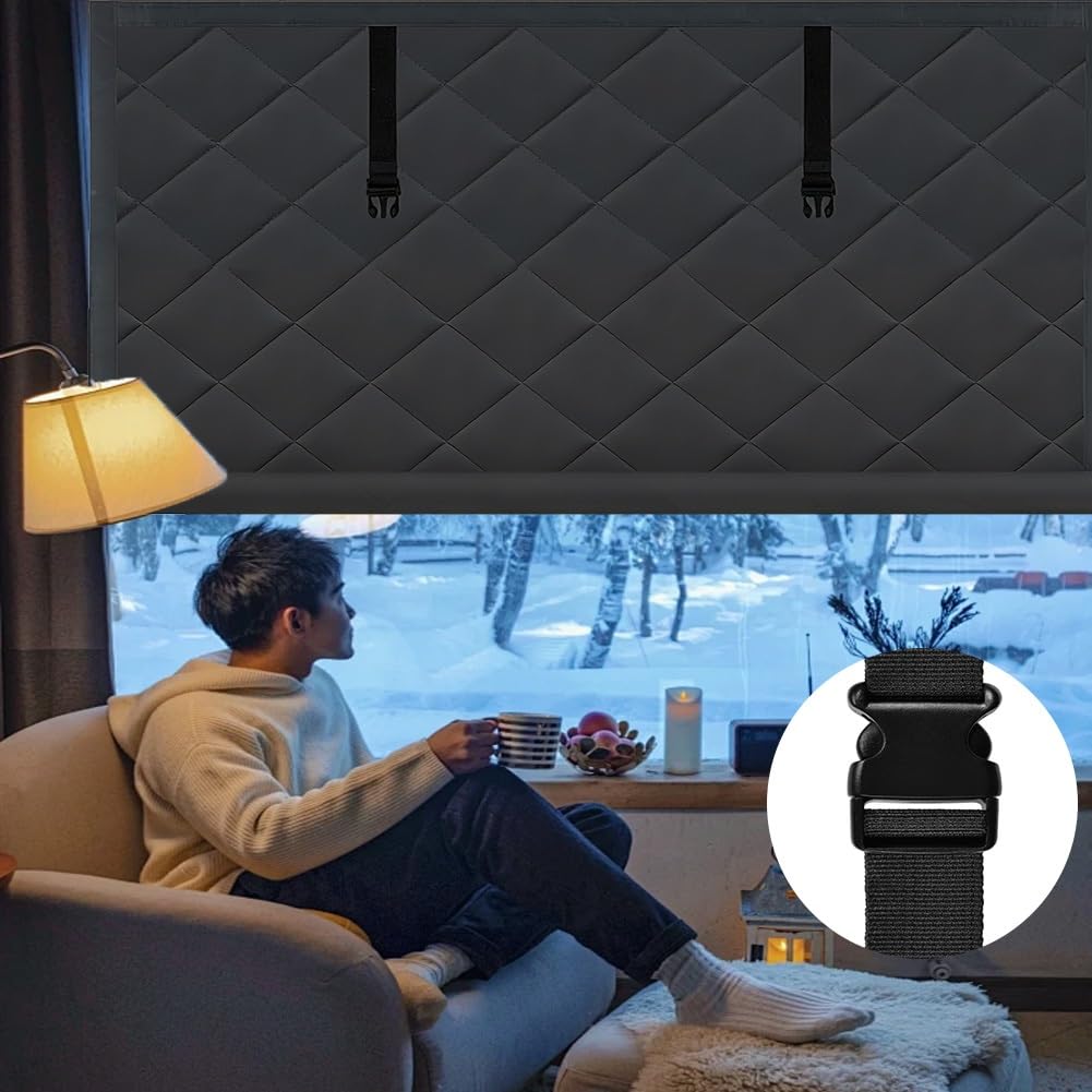 Fenster Isolierung Gegen Kälte, Fensterabdeckung Thermo Vorhang für Winter, Wärmeschutzvorhang isolierfolie Kälteschutz kälteschutzfolie Cover Klettbefestigung(Schwarz,82x82in/210x210cm)