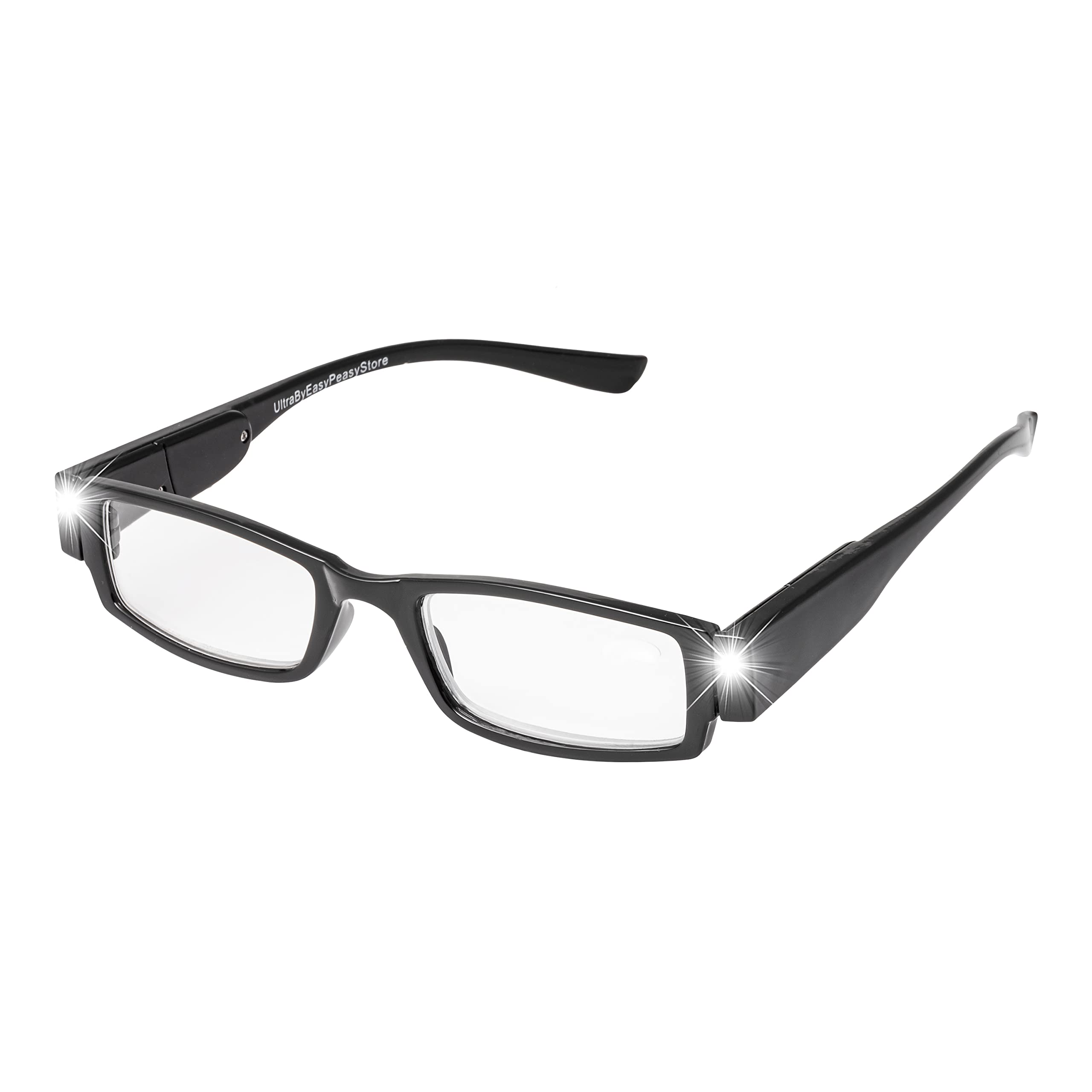UltraByEasyPeasyStore Ultra Black +2.0 Adults LED Night Illuminated Reading Glasses Mens Womans Presybyopic Diopter with Lights Power +2.0 Dioptre Strength Magnifying Lenses