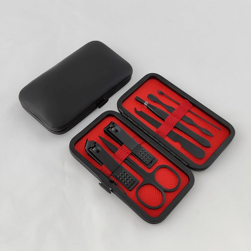 Juego De Cortaúñas De Acero Inoxidable Negro, Juego De Cortaúñas De 7 Piezas, Kit De Manicura Y Cortaúñas