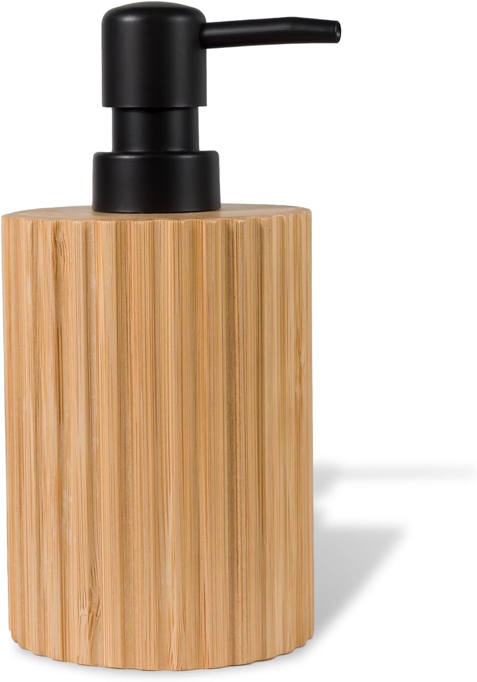 ABBI NIMO Elegent Ribbed Bamboo Soap Dispenser Natural for Bathroom, 7