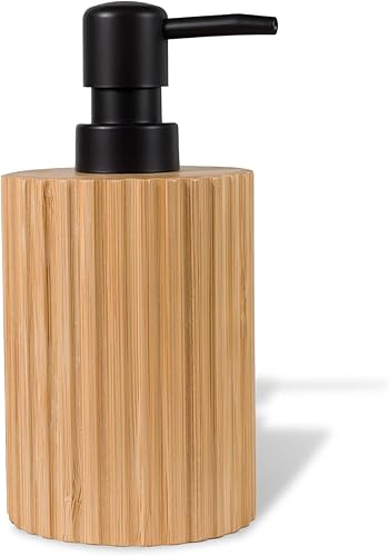Miniatura 1 de Elegante dispensador de jabón de bambú acanalado bohemio, dispensador de loción de granja recargable de 7 onzas para baño o cocina, accesorio de