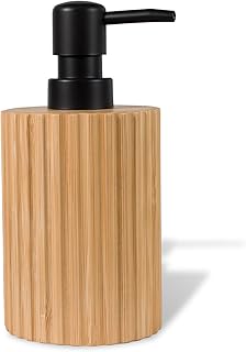 Elegant Boho Ribbed Bamboo Soap Dispenser, 7 oz Refillable Farmhouse Lot...