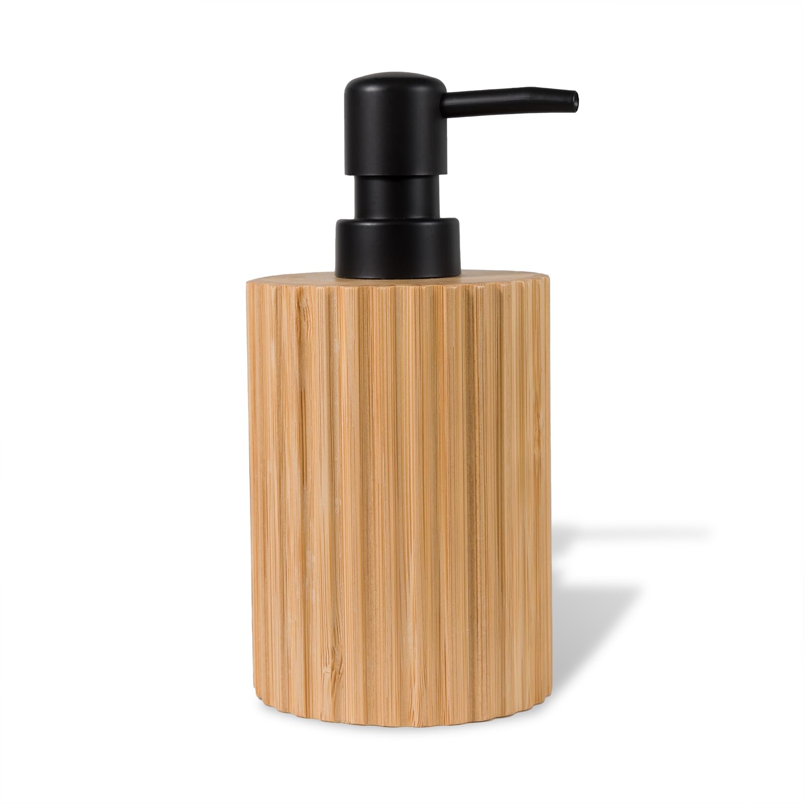 YAUKPH Matte Black Teak Wood Hand Soap Dispenser - 10 Oz Square Bottle For Bathroom Or Kitchen