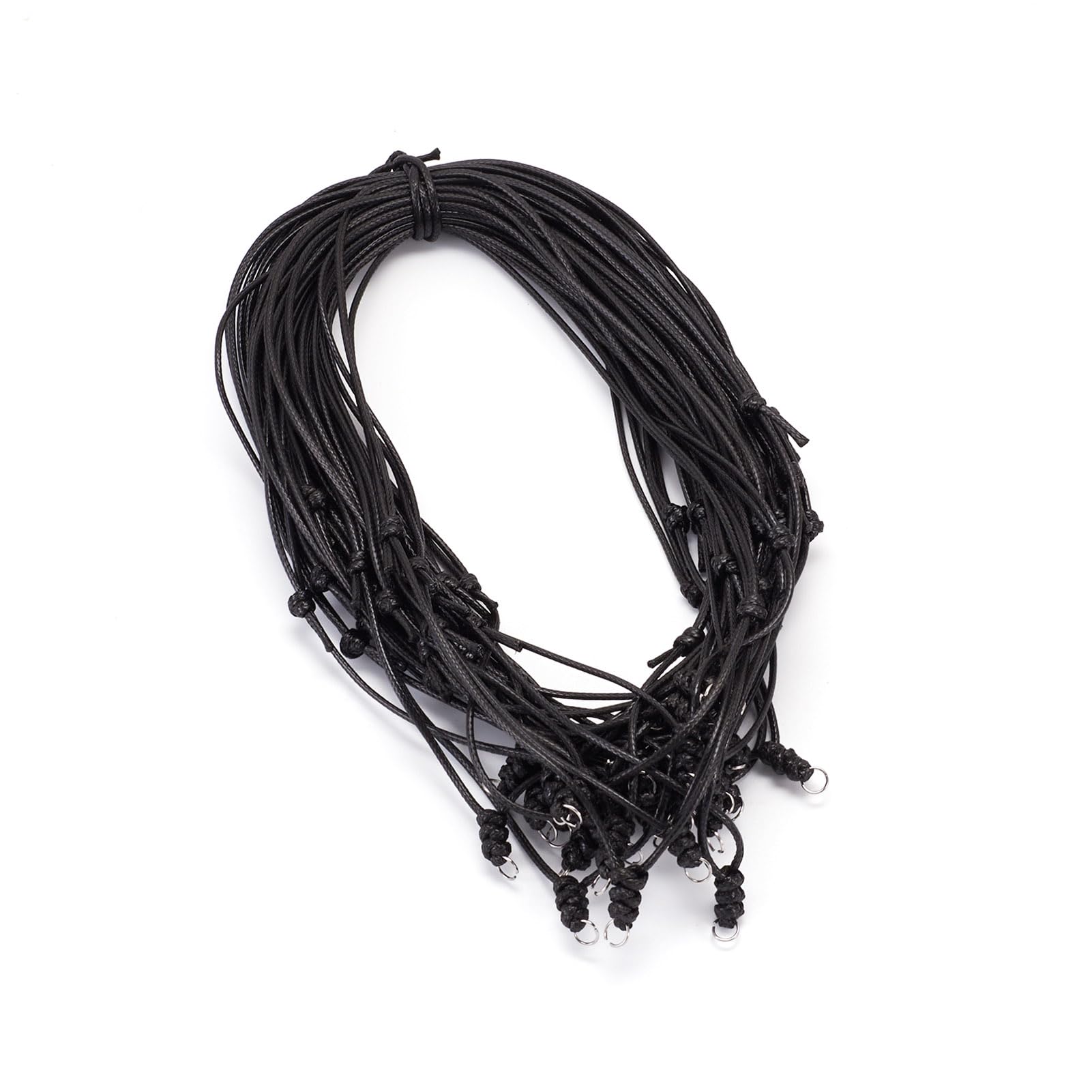 Beadthoven 30pcs Rope Necklace Cord Adjustable Double Knotted Necklaces String 1.5mm Rope Chain Choker with Metal Ring for Hanging Pendants Jewelry Making Black Cord Necklace for Men Women