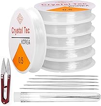 0.5mm Clear Bead Cord, 328ft Elastic Bracelet Beading Cord Thread Transparent Stretchy String for Bracelets Making with 5 Beading Needles and Cutter