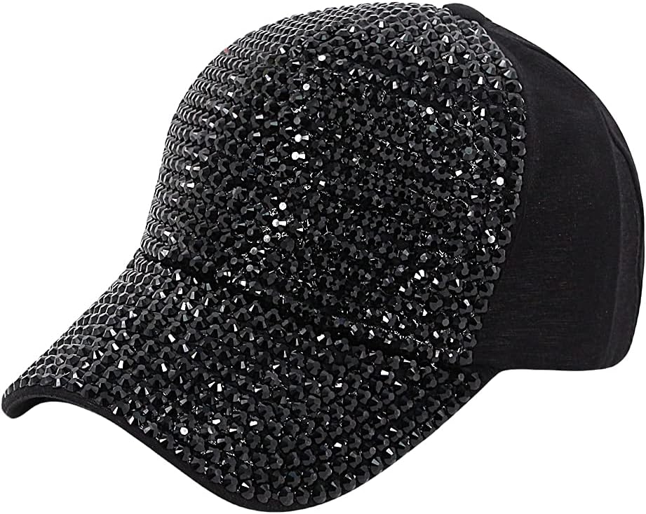 Studded Rhinestone Baseball Cap Bun Ponytail Adjustable Hat Sparkle Bling Denim Sun Hat