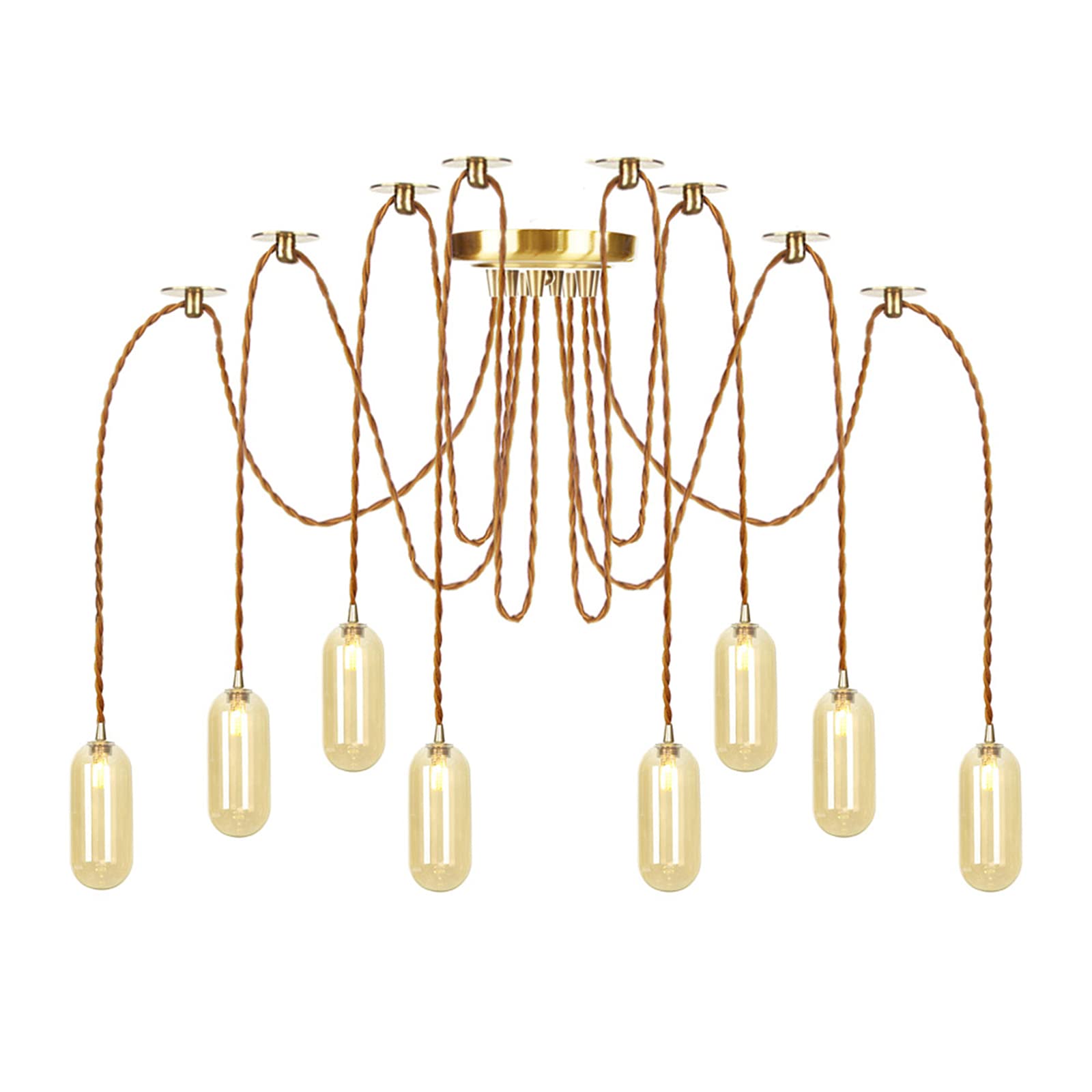 Lampes suspendues avec abat-jour en verre et structure 6 ou 8 lumières E27