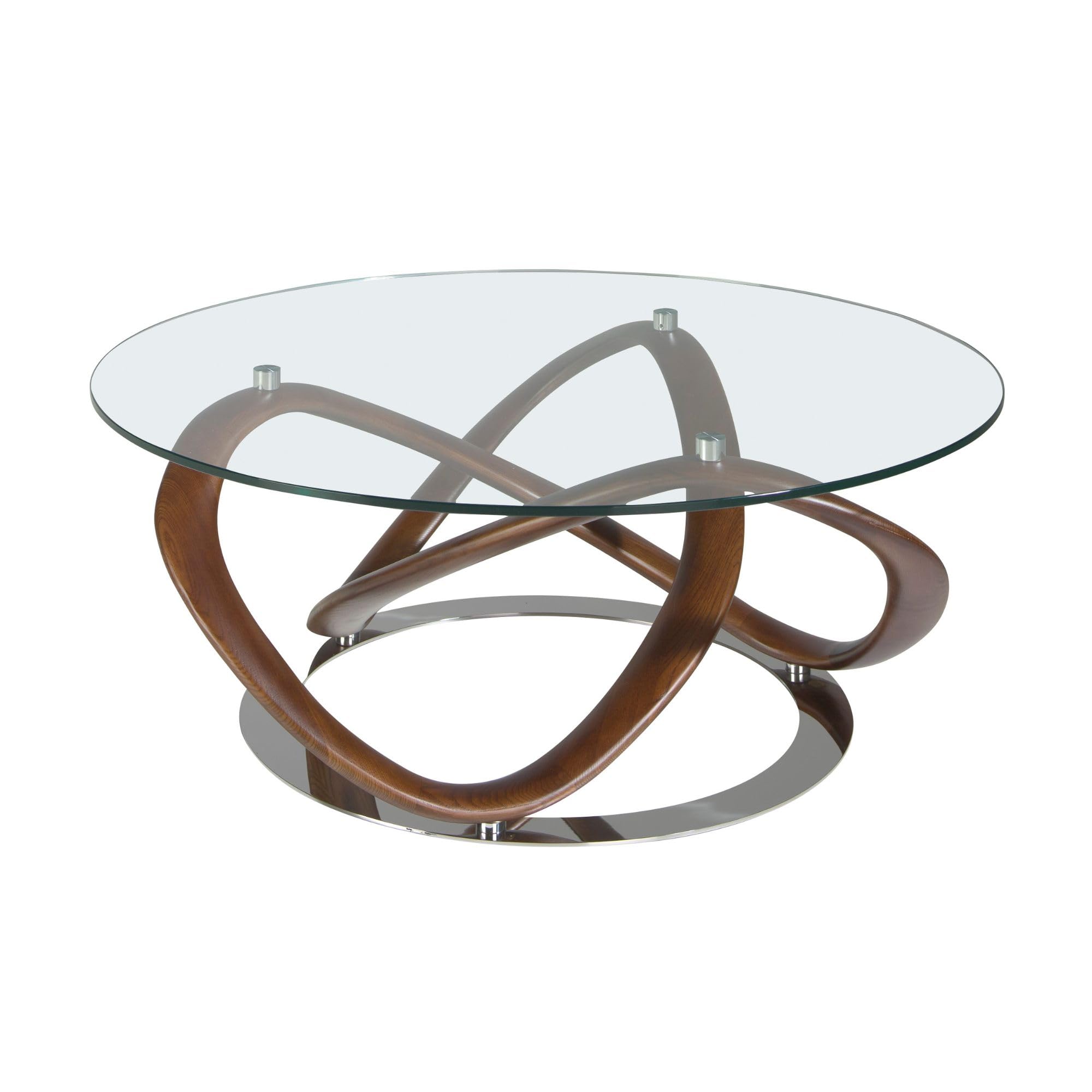 Angel Cerdá – Tavolino Salotto Moderno in Vetro Temperato e Legno di Faggio color Noce | Tavolino Rotondo Contemporaneo ed Elegante | Gambe in Legno | Ideale per il Soggiorno | Ø100 x 39 cm
