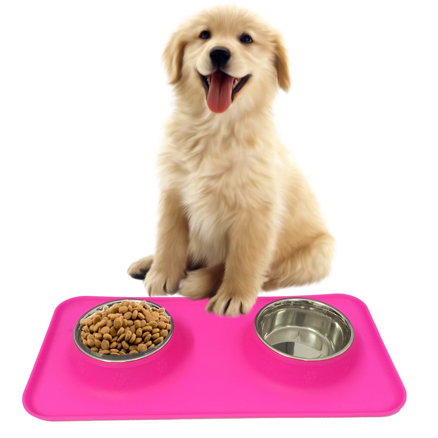 Jainsons Pet Products Rectangle Silicone Double Dinner with Stainless Steel Bowl Dog Food Feeder (Color May Vary) (Silicone MAT 2 Bowl-Small) (B0BZKWLJJF) Amazon Price History, Amazon Price Tracker