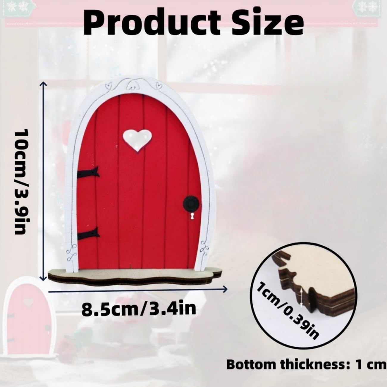 Mini 3D Fairy Garden Door for Tree Trunk Red Miniature Door Decor, Weather Resistant Wooden Fairy Door - Image 2