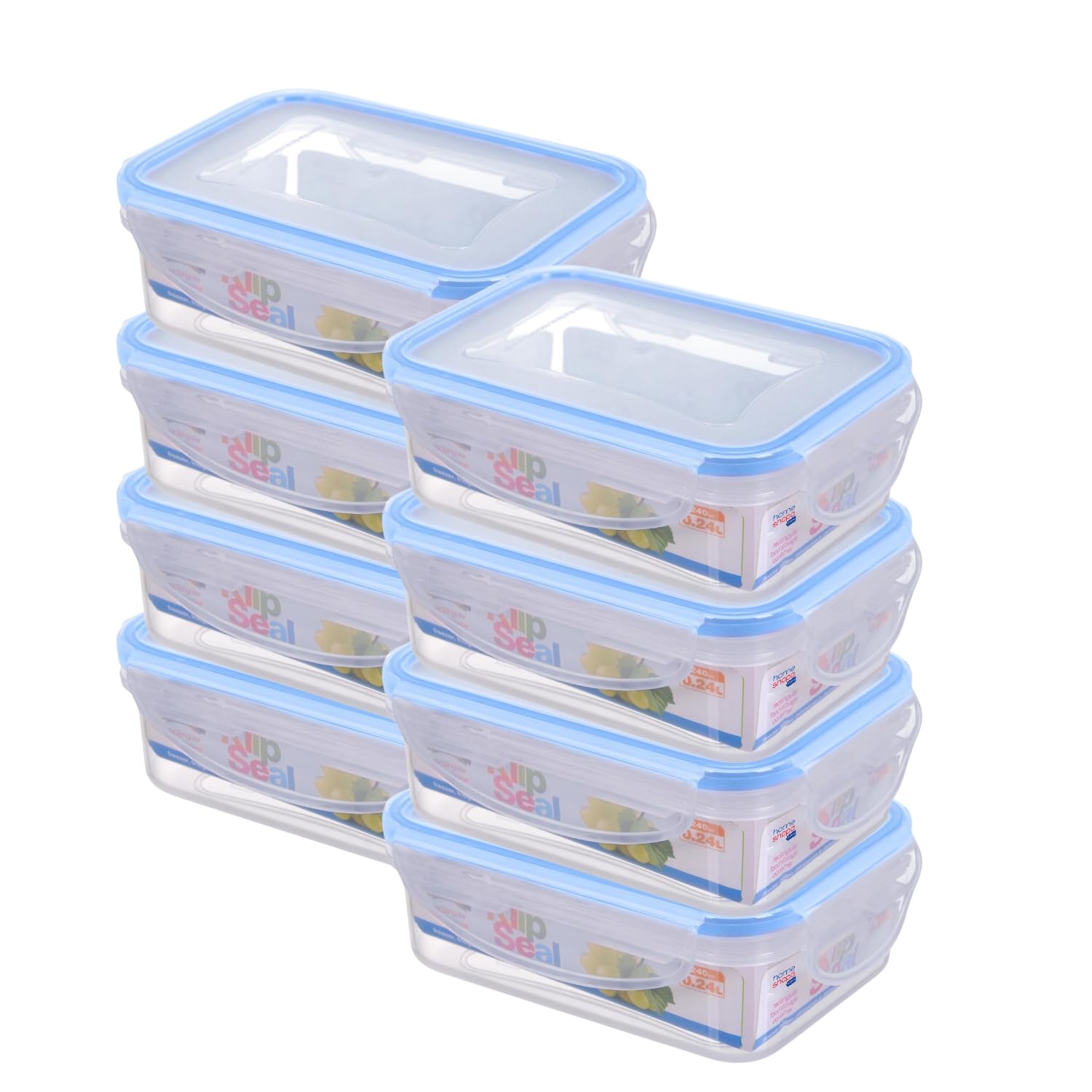 HOMESHOPA Plastic Airtight Food Storage Container, 8 Pack 240ml Leakproof Rectangle Container with Clip-Lock Lid, BPA Free Reusable Meal Prep Lunch Box Microwave Freezer & Dishwasher Safe