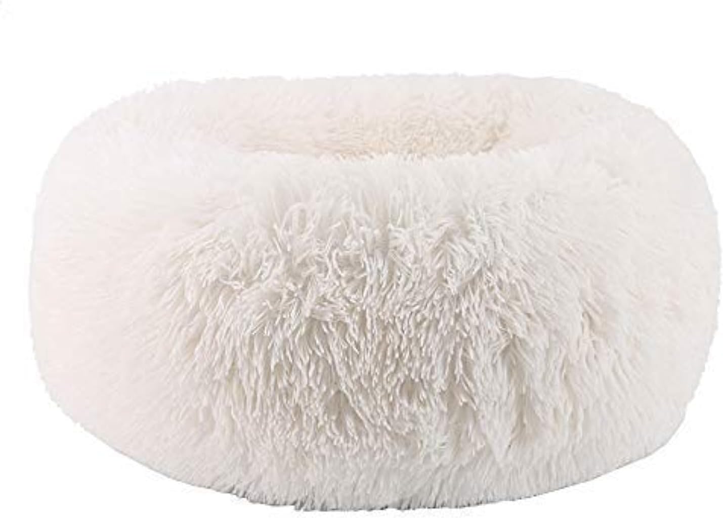 Modern Soft Plush Round Pet Bed for Cats or Small Dogs, Mini Medium Sized Dog Cat Bed Self Warming Autumn Winter Indoor Snooze Sleeping Cozy Kitty Teddy Kennel (20” D x 8'' H, White)