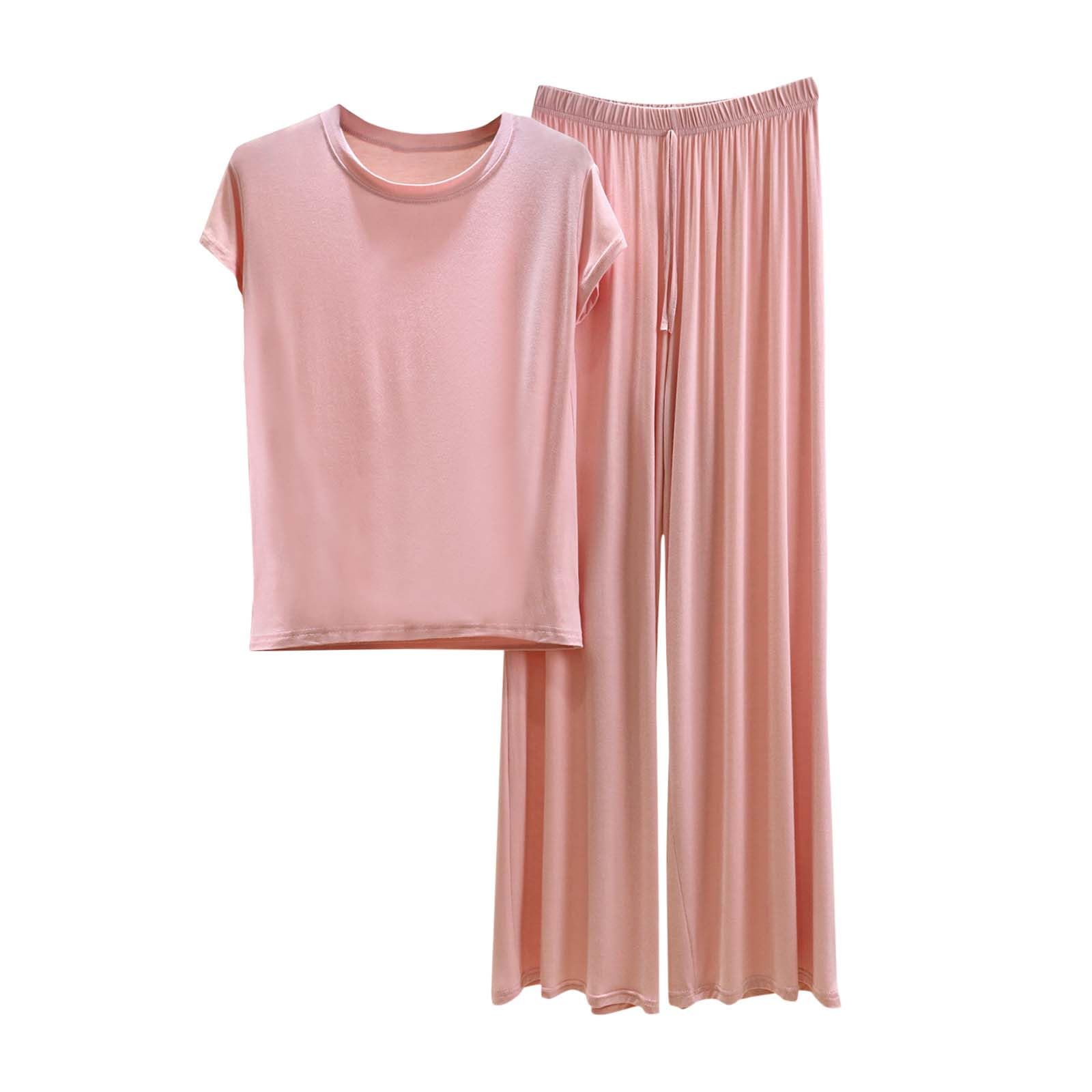 Womens 2026 T Shirt and Wide Leg Pants Pajama Lounge Set Two Piece Soft Comfy Relaxed Fit Sleepwear