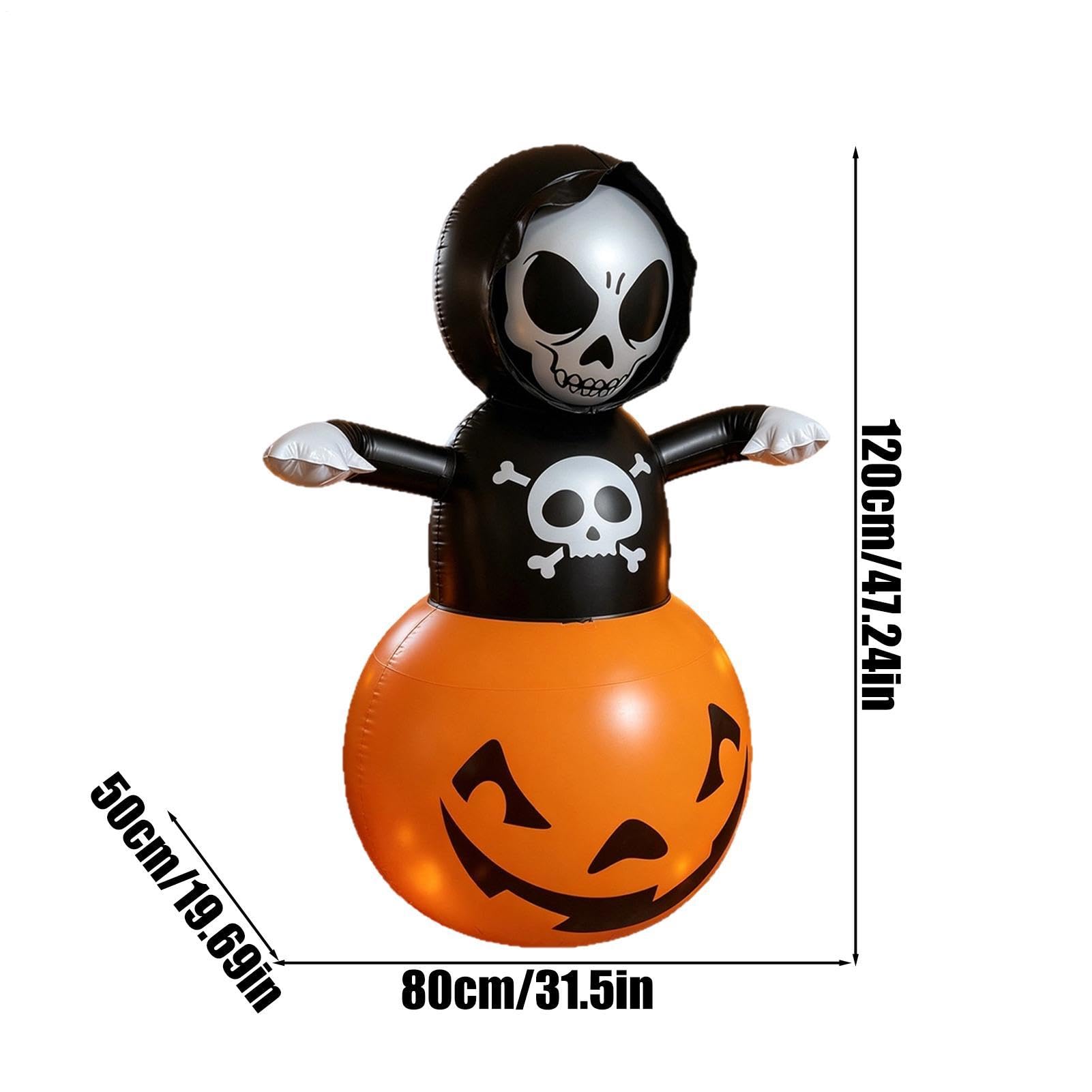 Dmuchane Dekoracje Halloweenowe Na Zewnątrz Czaszka i dynia z wbudowanymi | Dmuchane Ozdoby Ogrodowe na Ganek, Patio, Podwórko, Przyjęcia, Wnętrze, Dom, Dom Strachów, Święta