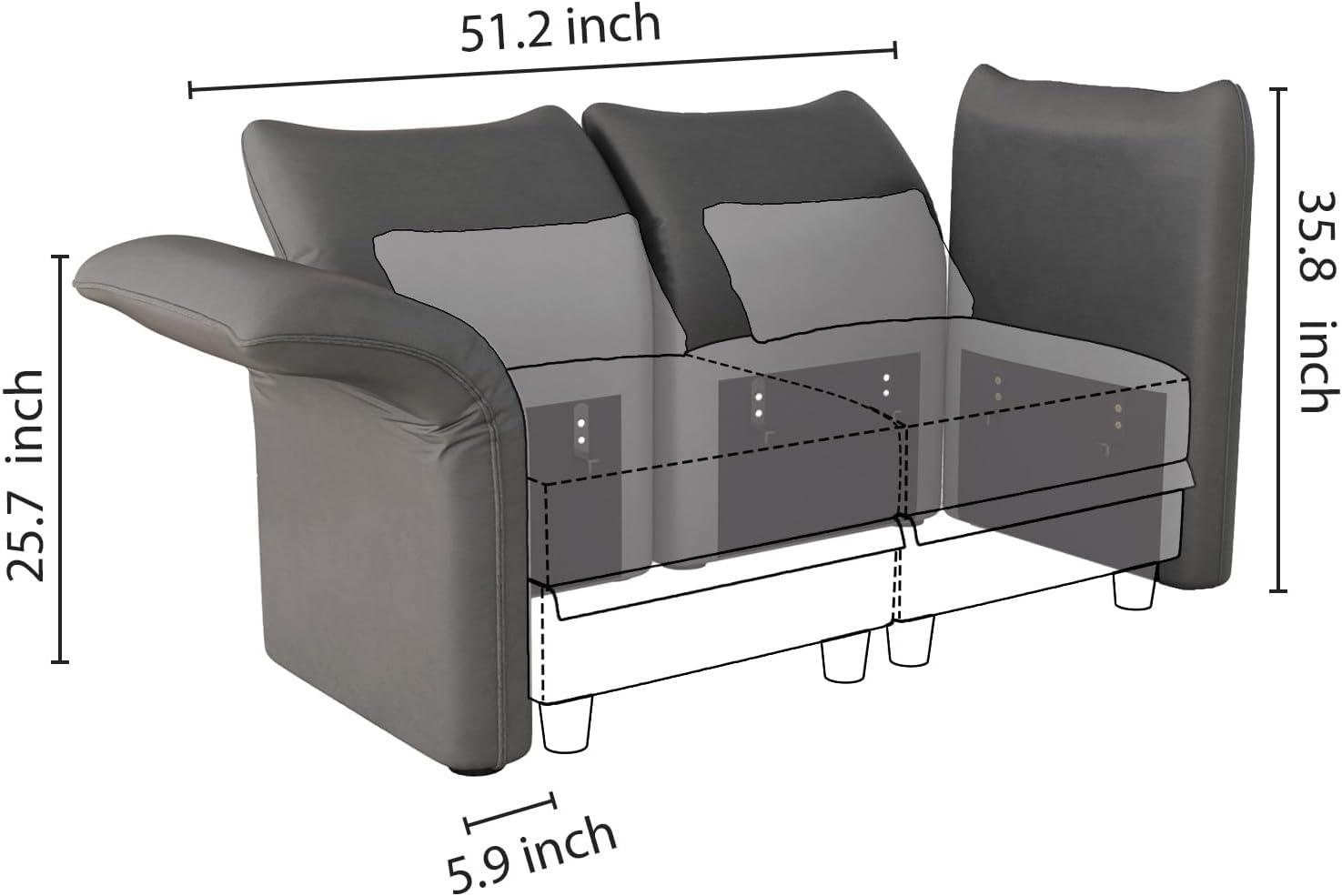 LLappuil 1 Piece Modular Armrest Backrest Module for Convertible Modular Sectional Couch Sofa, Interchangeable Armrest Backrests, Waterproof Faux Leather, Dark Grey