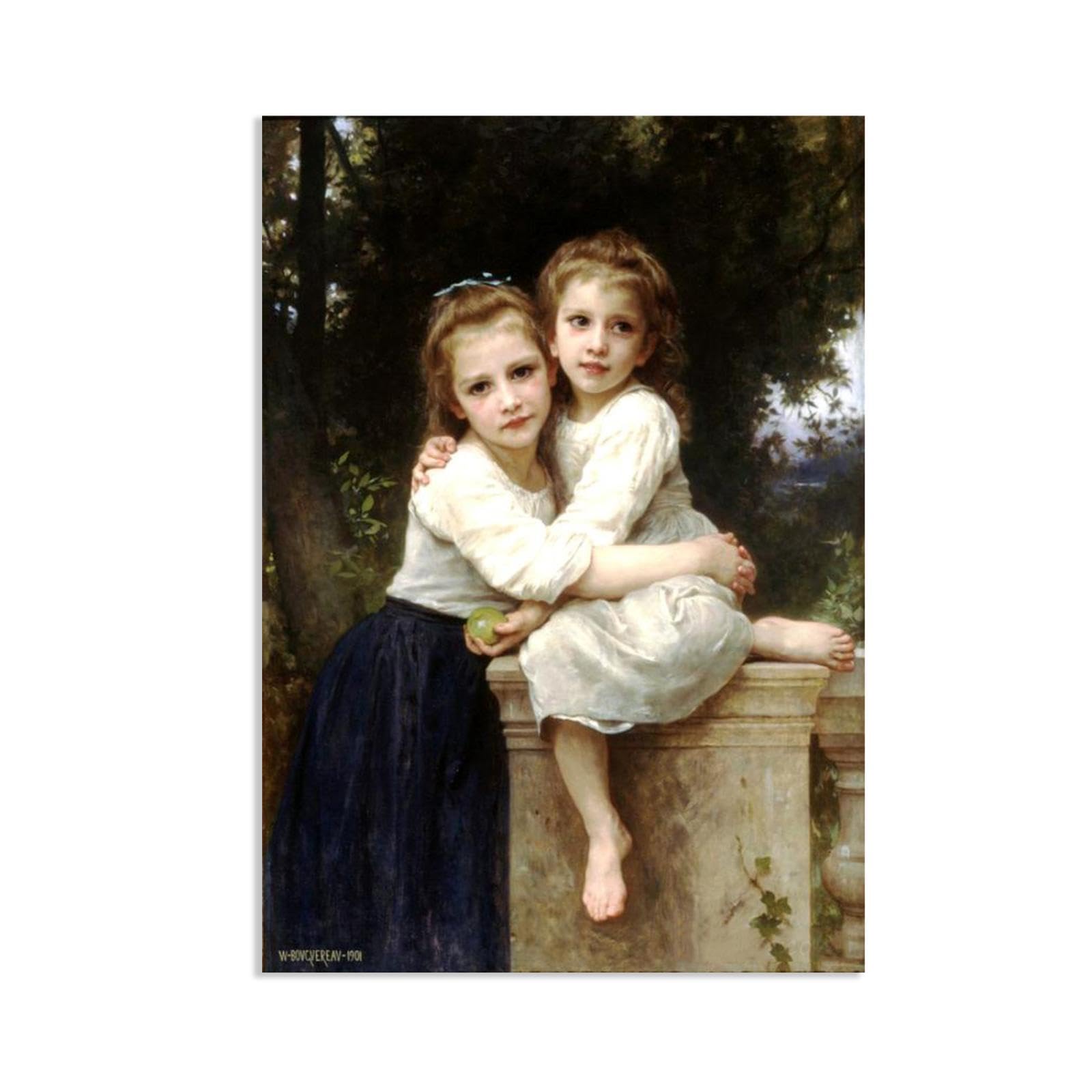 RXNHGJDS William-Adolphe Bouguereau Wall Art Two Sisters Famous Paintings Prints Classic Portrait Canvas Art Wall Decor for Living Room Bedroom Bathroom Home Decor 120x80cm frameless