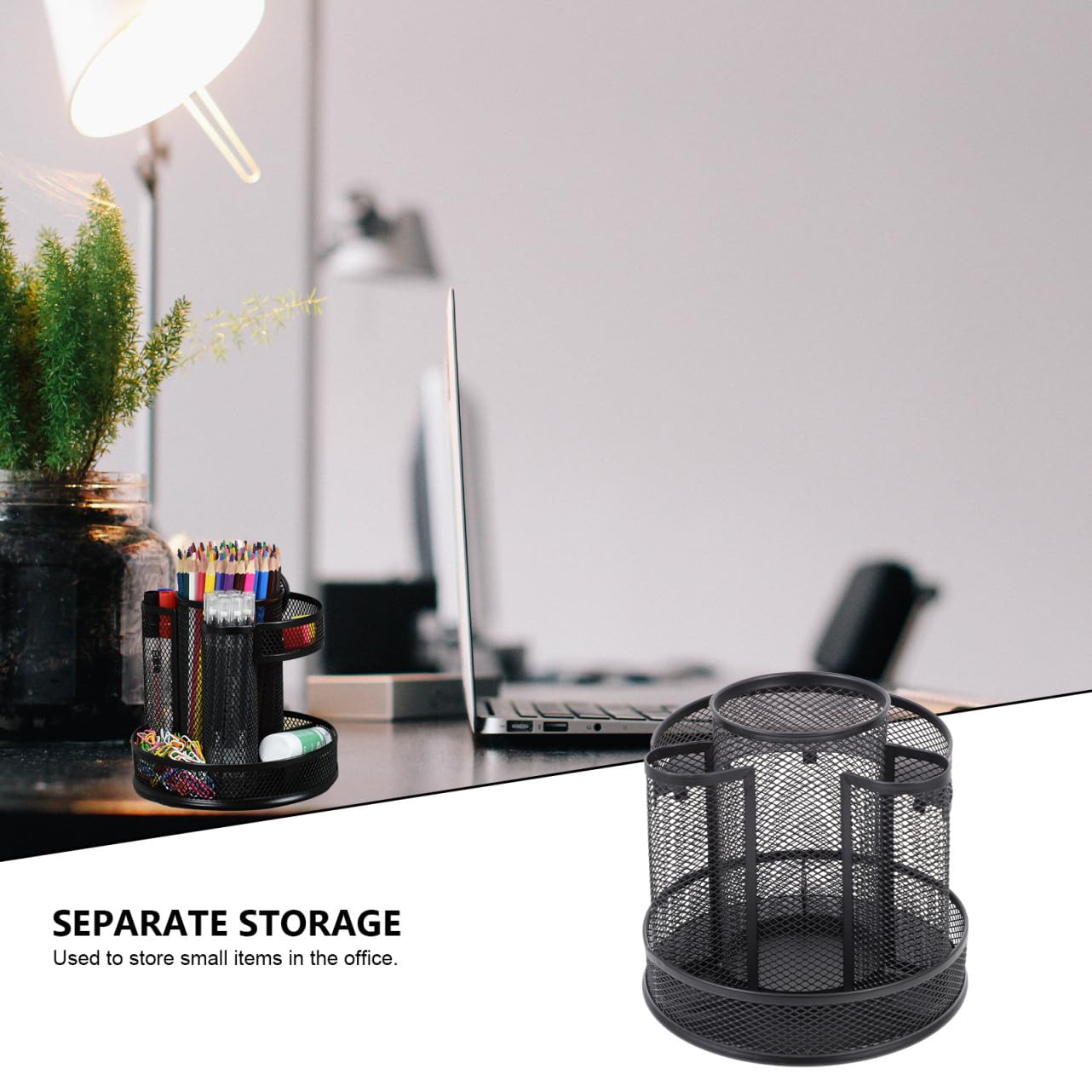 TOPBATHY Porte-stylos Rotatif en Fer Noir, Boîte de Rangement Bureau