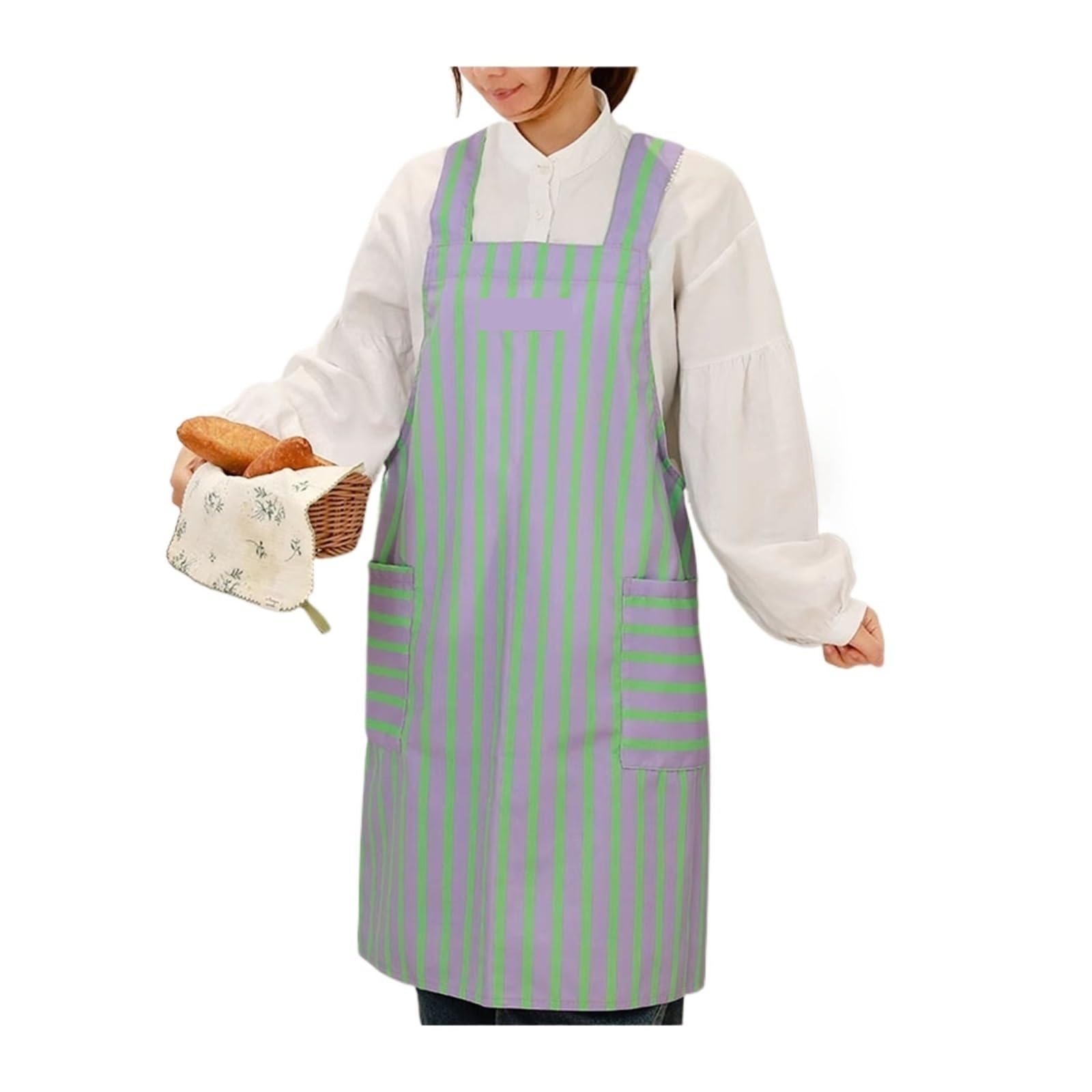 delantal Delantal a rayas de algodón y poliéster impermeable for verano, con bolsillo espalda cruzada, cocina for mujer, limpieza, trabajo horneado