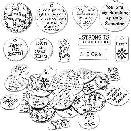 Bronagrand 40Pcs Mixed Inspiration Word Charms Engraved Pendants Bracelets Bead Charms For Craft And Jewelry Making 10 Styles #TOP7