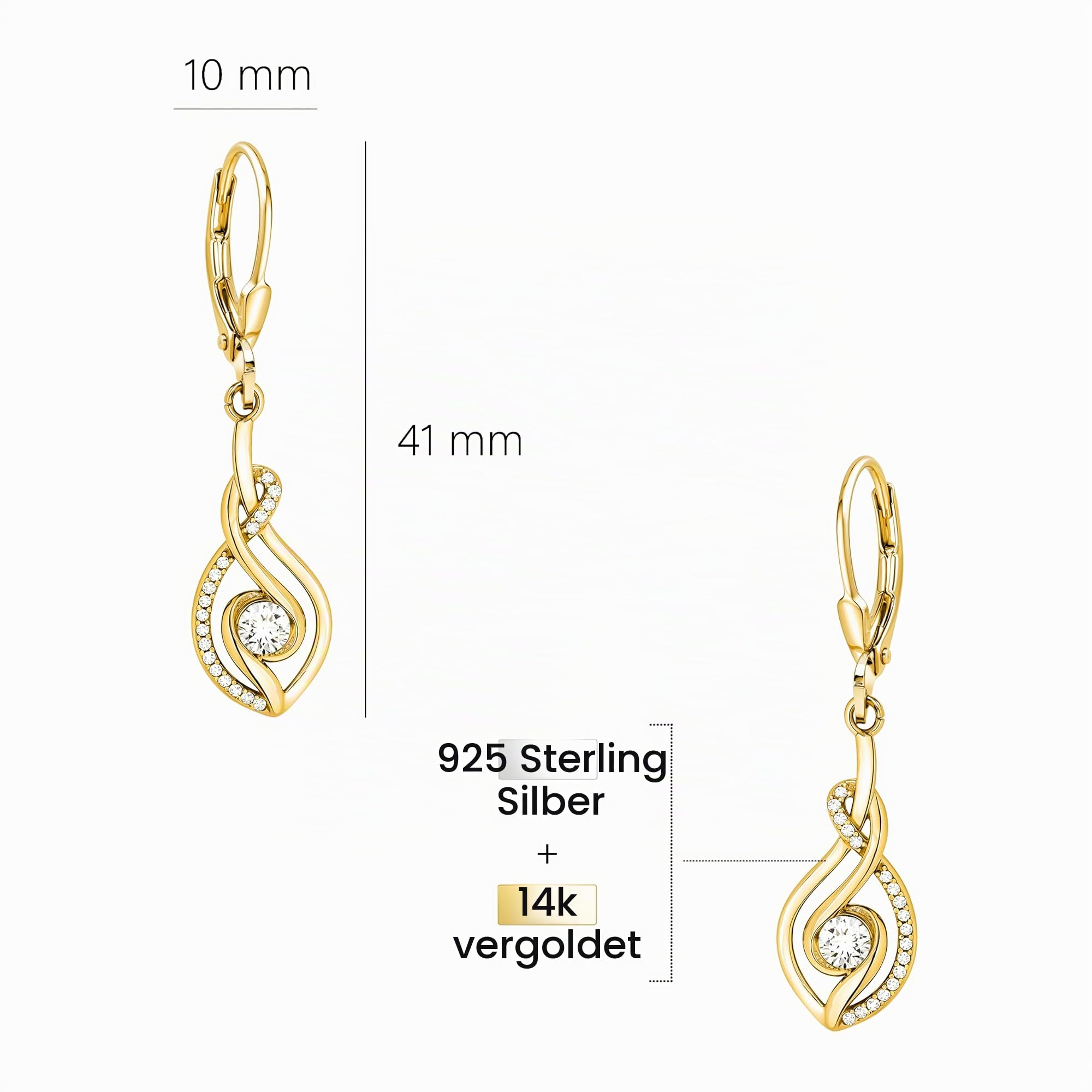 SOFIA MILANI - Damen Ohrringe 925 Silber - mit Zirkonia Steinen - Oval geschwungene Ohrhänger