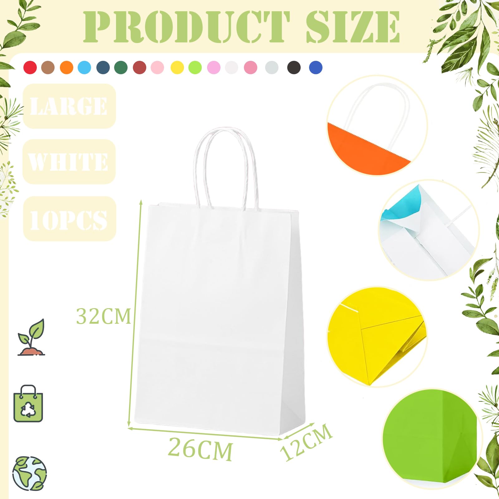 10Pcs Gift Bags Large White Paper Party Bags for Kids Parties,Goodie Candy Sweets Bag with Handles,Flat Bottom Kraft Wrapping Paper Party Favour Bag for Present,Christmas Halloween Wedding - Image 2