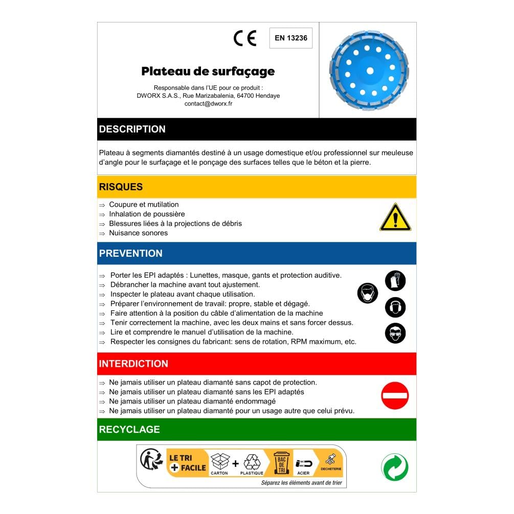 Plateau de surfaçage diamanté 230 x Al. 22,23 x Ht. 4,8/5 mm béton, matériaux de construction - PUSHKIN - Diamwood