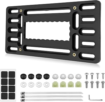 Front License Plate Mounting Kit, No Drill Front Plate Mount, Universal Car Tag Adapter with Anti Theft Stainless Steel Screw Bolt Caps