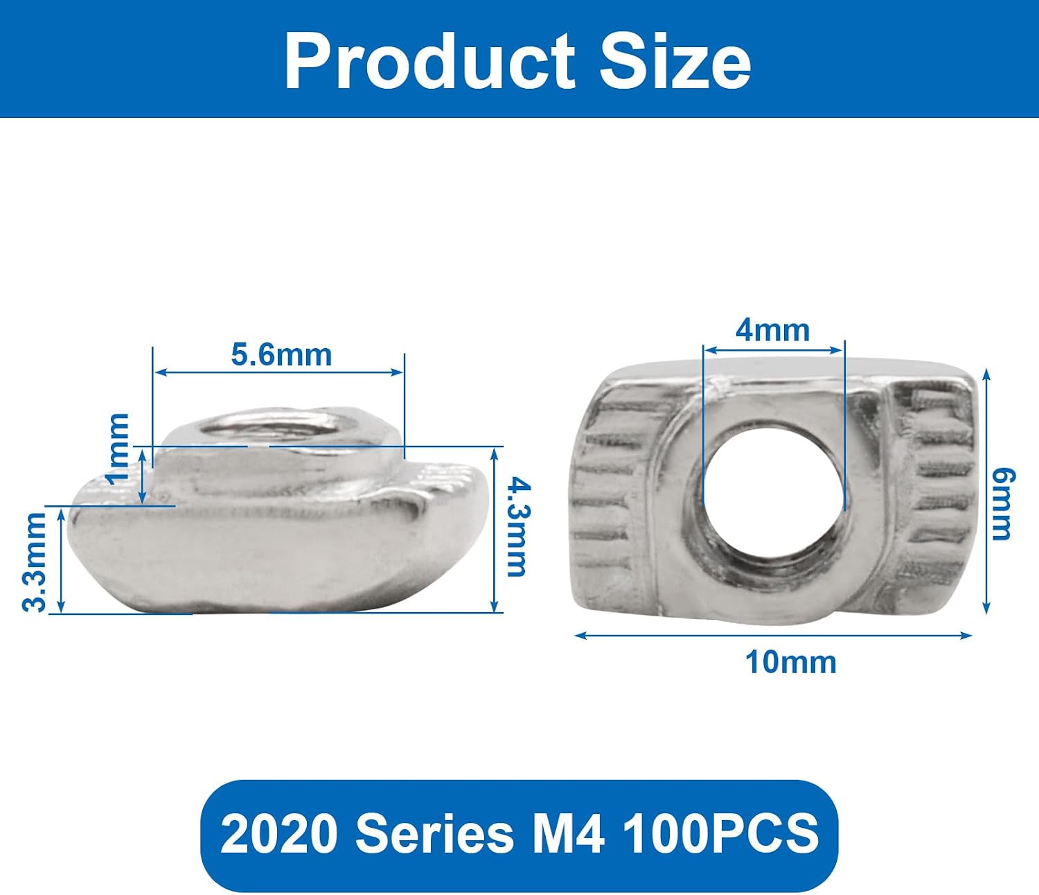 100 Pcs M4 2020 Series Sliding T Slot Nuts
