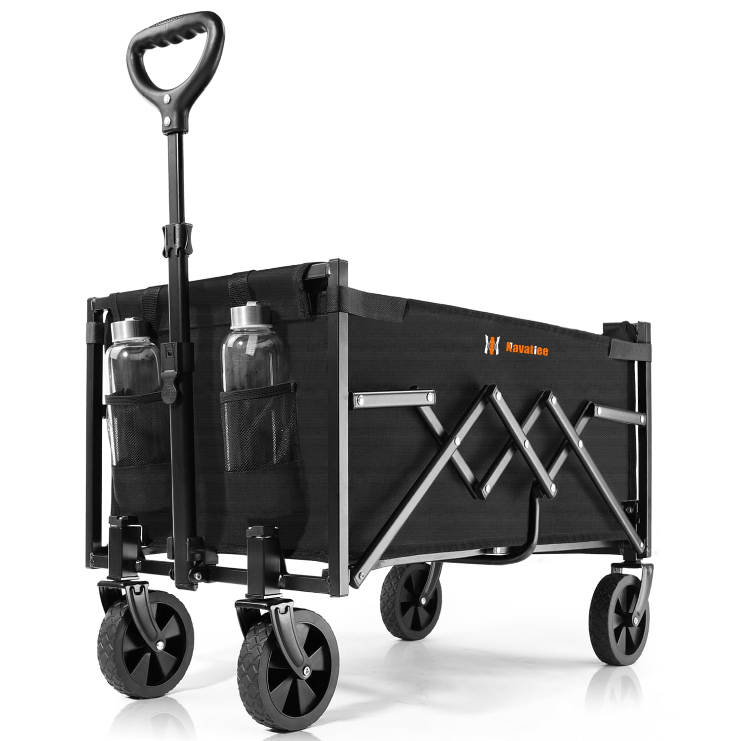 Navatiee 220lbs Collapsible Wagon with Wheels, Lightweight Foldable Utility Wagon Cart for Outdoor, Black