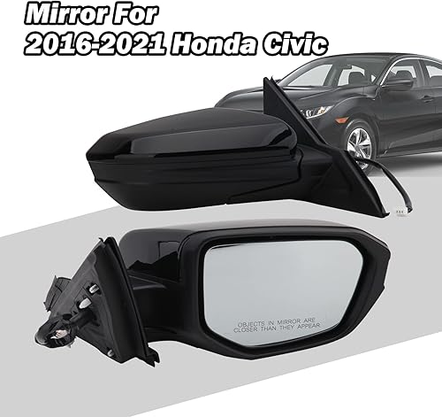 Miniatura 7 de Espejo lateral del pasajero compatible con Honda Civic 2016, 2017, 2018, 2019, 2020, 2021, espejo con cristal eléctrico, sin calefacción, plegable