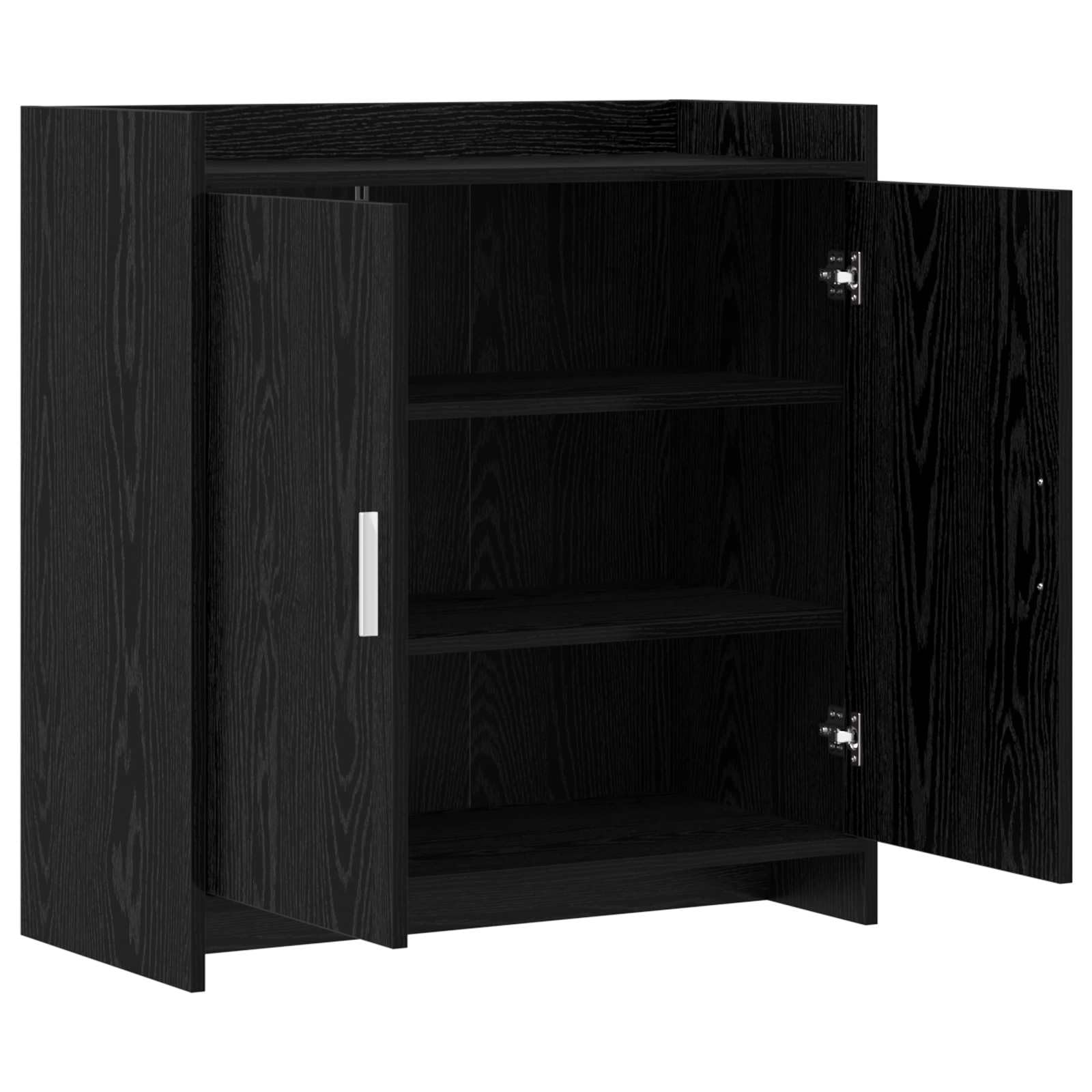 Kredens czarny dąb 72 x 36 x 80 cm, materiał drewnopochodny z 2 drzwiami, 3 półkami, metalowe uchwyty, idealny do jadalni, salonu, korytarza, praktyczne przechowywanie, trwały, nowoczesny
